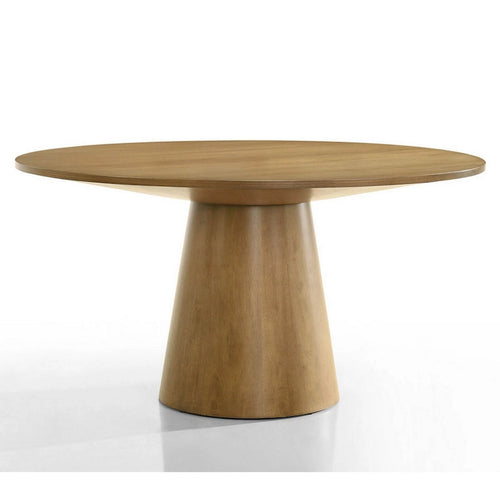 Table à manger ronde de 59 pouces avec pied central, finition marron