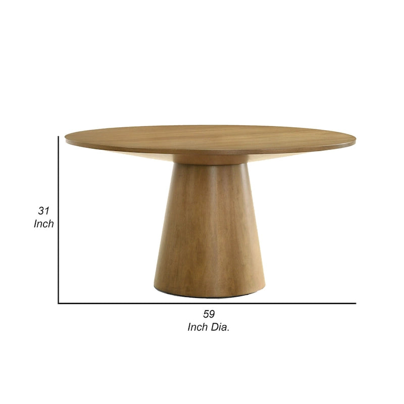 Table à manger ronde de 59 pouces avec pied central, finition marron