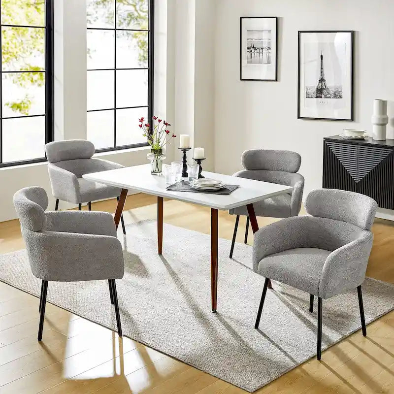 Chaises de salle à manger modernes en tissu bouclette avec pieds réglables, lot de 4