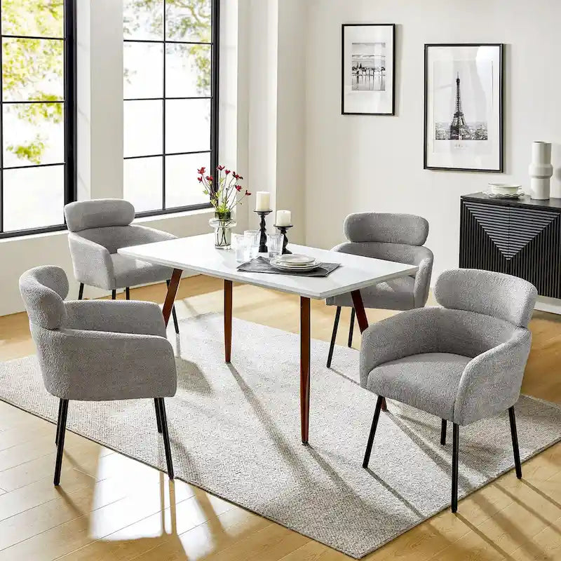 Chaises de salle à manger modernes en tissu bouclette avec pieds réglables, lot de 4