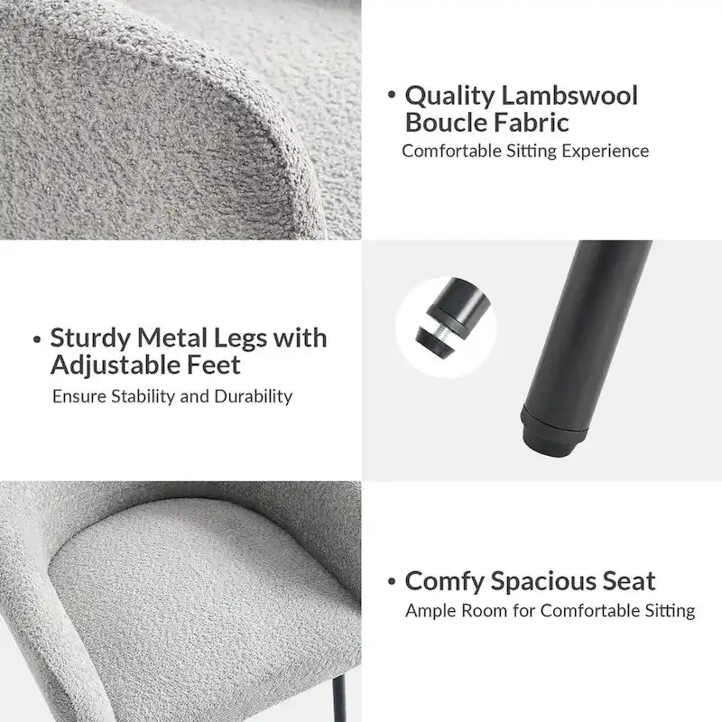 Chaises de salle à manger modernes en tissu bouclette avec pieds réglables, lot de 4