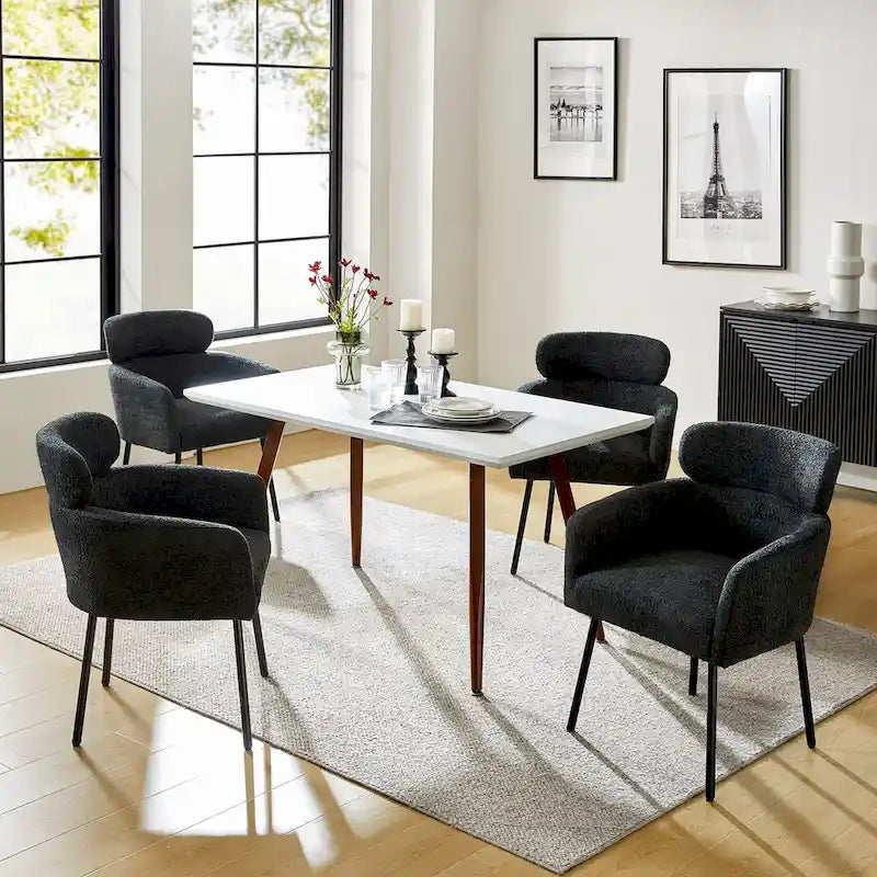 Chaises de salle à manger modernes en tissu bouclette avec pieds réglables, lot de 4