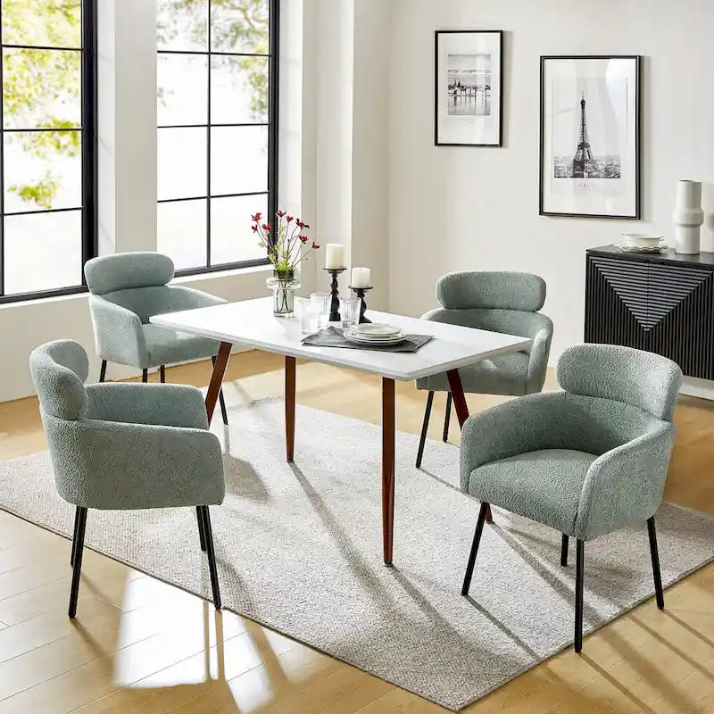 Chaises de salle à manger modernes en tissu bouclette avec pieds réglables, lot de 4
