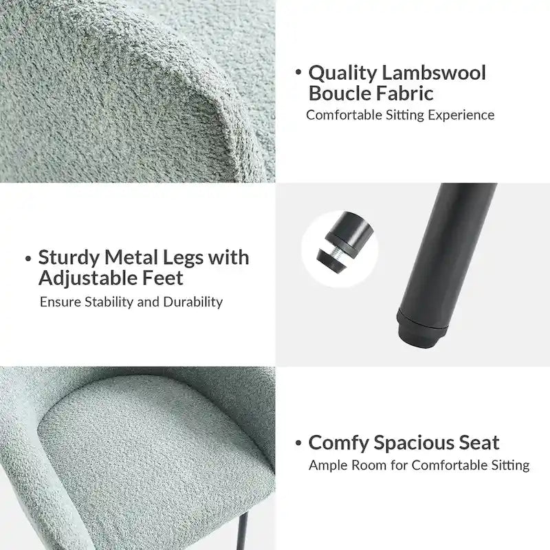 Chaises de salle à manger modernes en tissu bouclette avec pieds réglables, lot de 4
