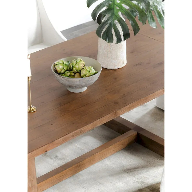 Table à manger extensible en pin massif 80-110 pouces, finition brun fumé