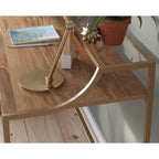 Bureau d'écriture de luxe compact avec étagère en verre, cadre doré satiné