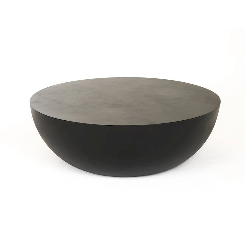 Table basse ronde en béton noir moderne avec piètement tambour