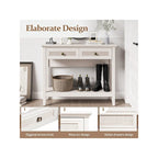 Console en rotin naturel avec plateau large et 2 tiroirs, blanc grisé