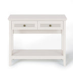 Console en rotin naturel avec plateau large et 2 tiroirs, blanc grisé