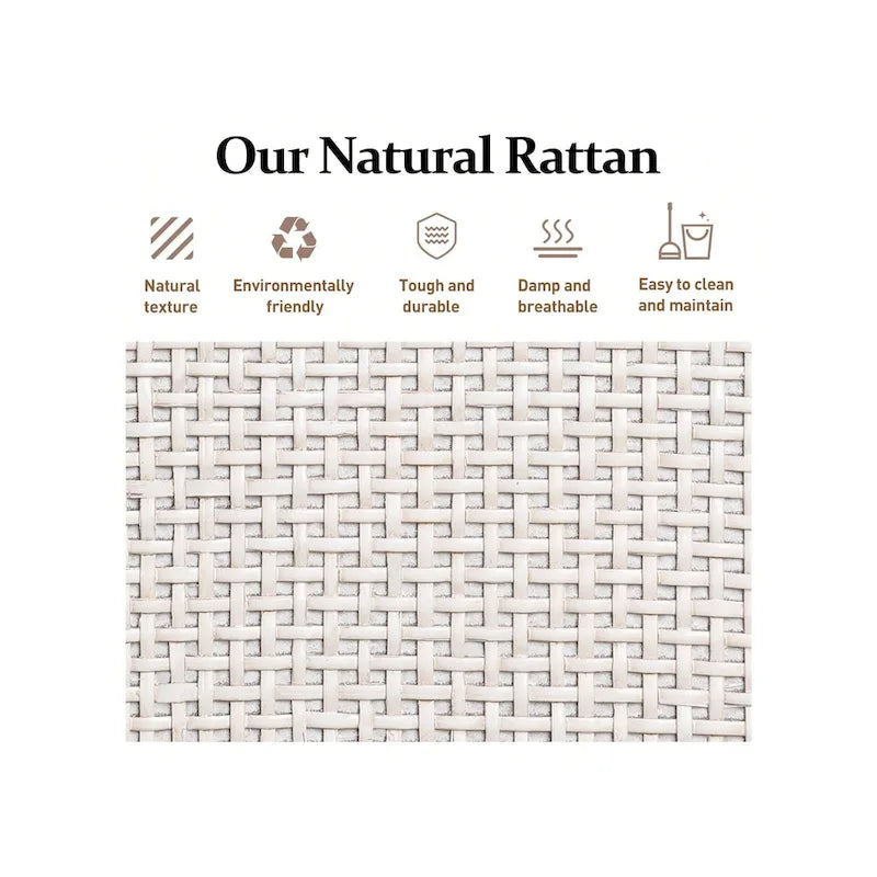 Console en rotin naturel avec plateau large et 2 tiroirs, blanc grisé