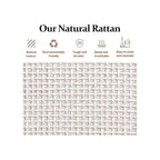 Console en rotin naturel avec plateau large et 2 tiroirs, blanc grisé