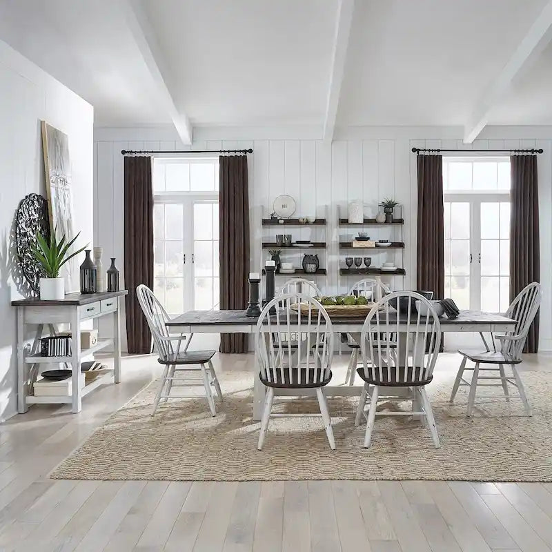 Ensemble de table à tréteaux 7 pièces bicolore blanc rustique en option