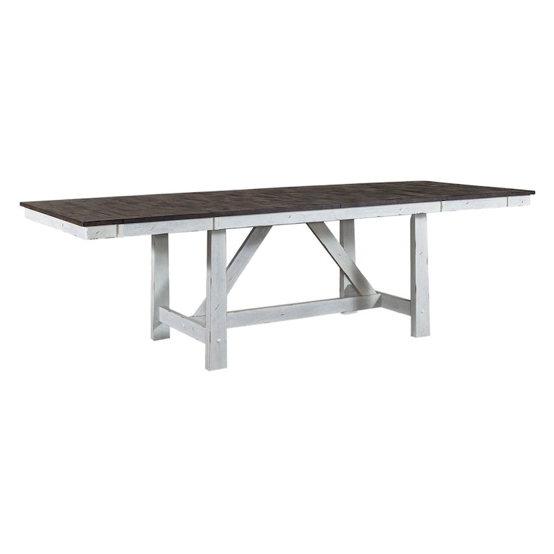 Ensemble de table à tréteaux 7 pièces bicolore blanc rustique en option