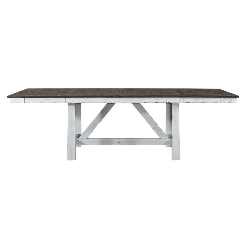 Ensemble de table à tréteaux 7 pièces bicolore blanc rustique en option