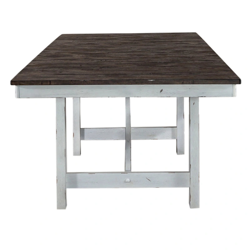 Ensemble de table à tréteaux 7 pièces bicolore blanc rustique en option