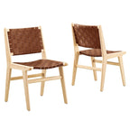 Chaises de salle à manger latérales en similicuir tressé avec cadre en bois d'hévéa, ensemble de 2