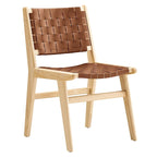 Chaises de salle à manger latérales en similicuir tressé avec cadre en bois d'hévéa, ensemble de 2