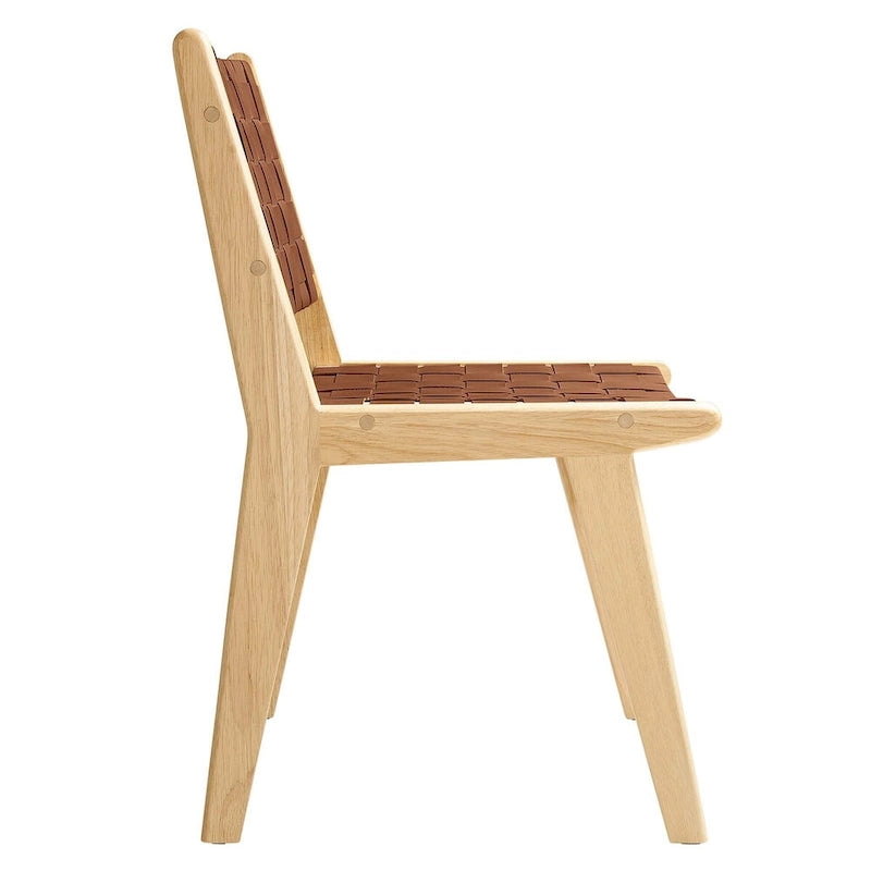 Chaises de salle à manger latérales en similicuir tressé avec cadre en bois d'hévéa, ensemble de 2