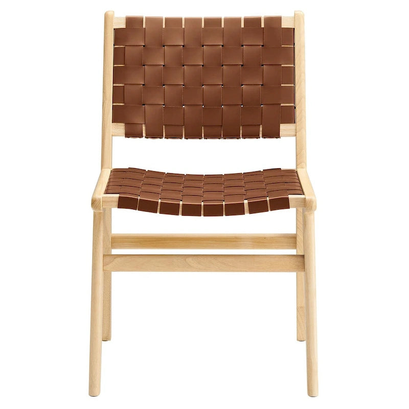 Chaises de salle à manger latérales en similicuir tressé avec cadre en bois d'hévéa, ensemble de 2