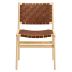 Chaises de salle à manger latérales en similicuir tressé avec cadre en bois d'hévéa, ensemble de 2