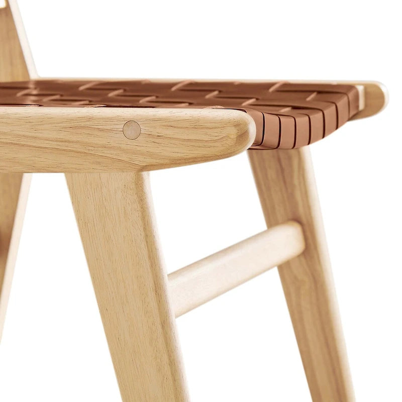 Chaises de salle à manger latérales en similicuir tressé avec cadre en bois d'hévéa, ensemble de 2