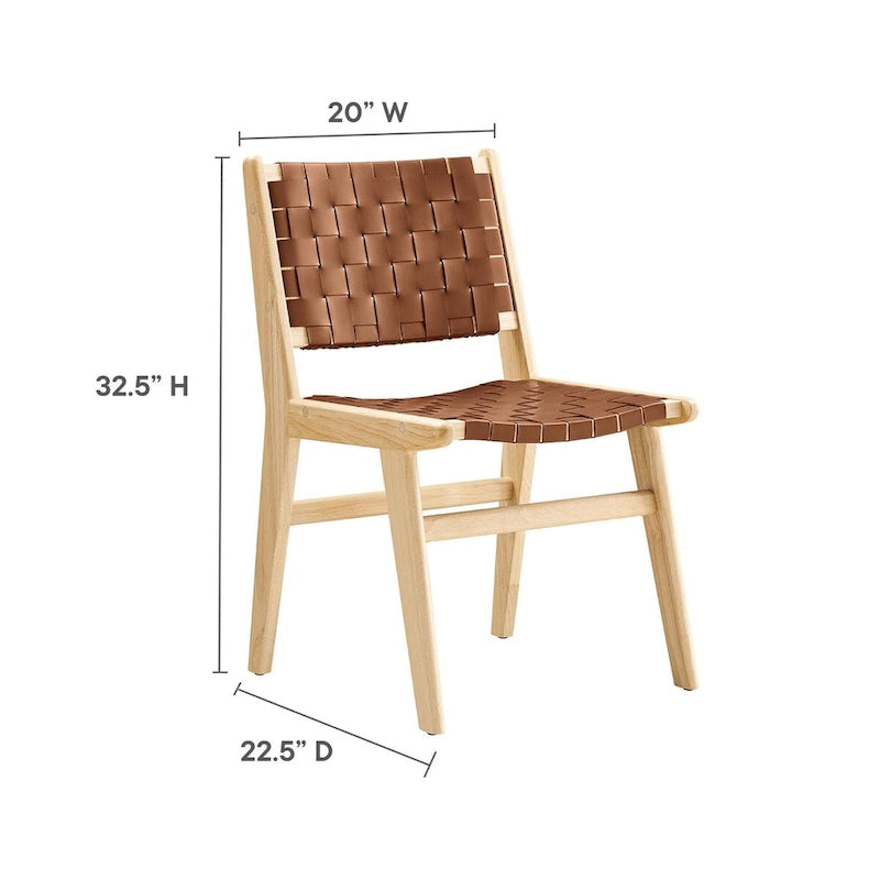 Chaises de salle à manger latérales en similicuir tressé avec cadre en bois d'hévéa, ensemble de 2