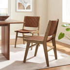 Chaises de salle à manger latérales en similicuir tressé avec cadre en bois d'hévéa, ensemble de 2