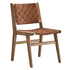Chaises de salle à manger latérales en similicuir tressé avec cadre en bois d'hévéa, ensemble de 2