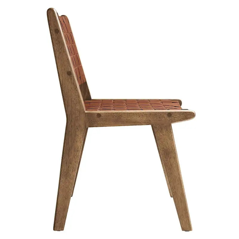 Chaises de salle à manger latérales en similicuir tressé avec cadre en bois d'hévéa, ensemble de 2
