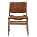 Chaises de salle à manger latérales en similicuir tressé avec cadre en bois d'hévéa, ensemble de 2