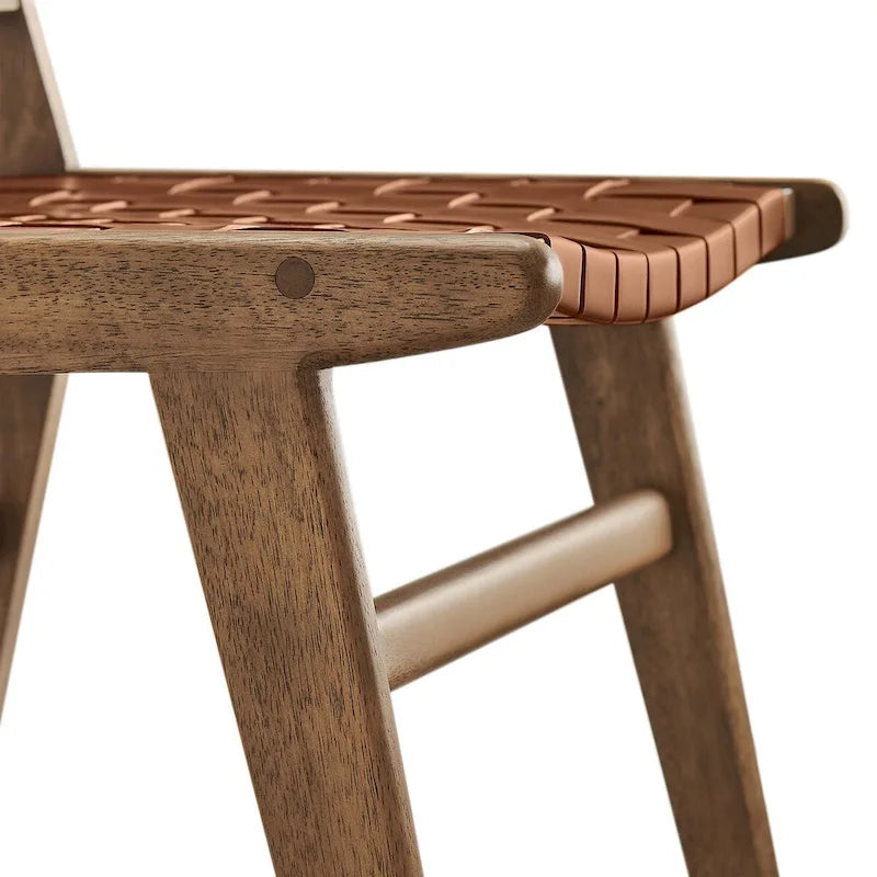 Chaises de salle à manger latérales en similicuir tressé avec cadre en bois d'hévéa, ensemble de 2