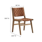 Chaises de salle à manger latérales en similicuir tressé avec cadre en bois d'hévéa, ensemble de 2