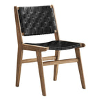 Chaises de salle à manger latérales en similicuir tressé avec cadre en bois d'hévéa, ensemble de 2