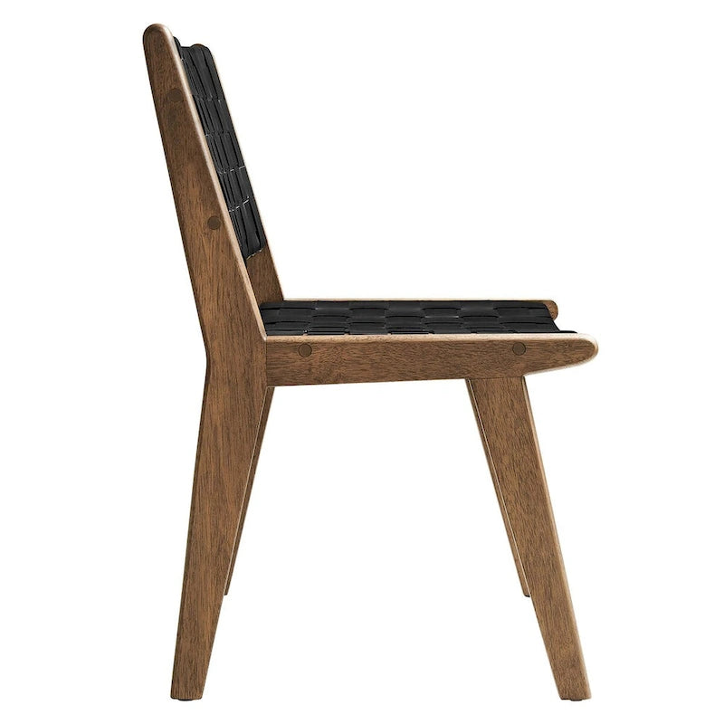 Chaises de salle à manger latérales en similicuir tressé avec cadre en bois d'hévéa, ensemble de 2