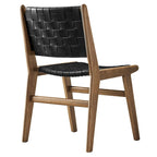 Chaises de salle à manger latérales en similicuir tressé avec cadre en bois d'hévéa, ensemble de 2
