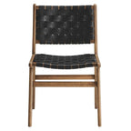 Chaises de salle à manger latérales en similicuir tressé avec cadre en bois d'hévéa, ensemble de 2
