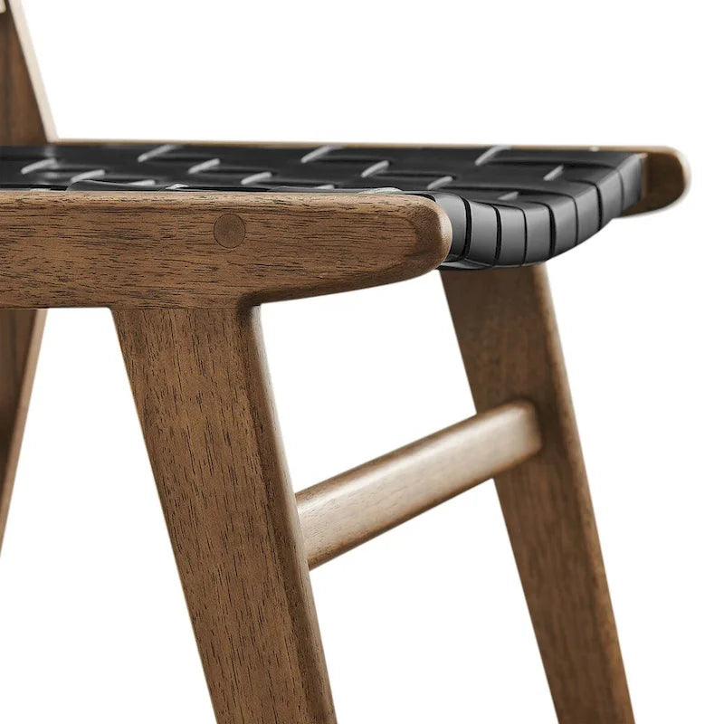 Chaises de salle à manger latérales en similicuir tressé avec cadre en bois d'hévéa, ensemble de 2