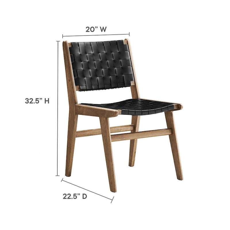 Chaises de salle à manger latérales en similicuir tressé avec cadre en bois d'hévéa, ensemble de 2