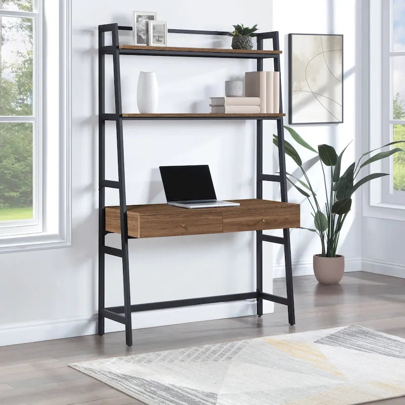 Bureau échelle de 45 pouces avec étagères dégressives et 2 tiroirs