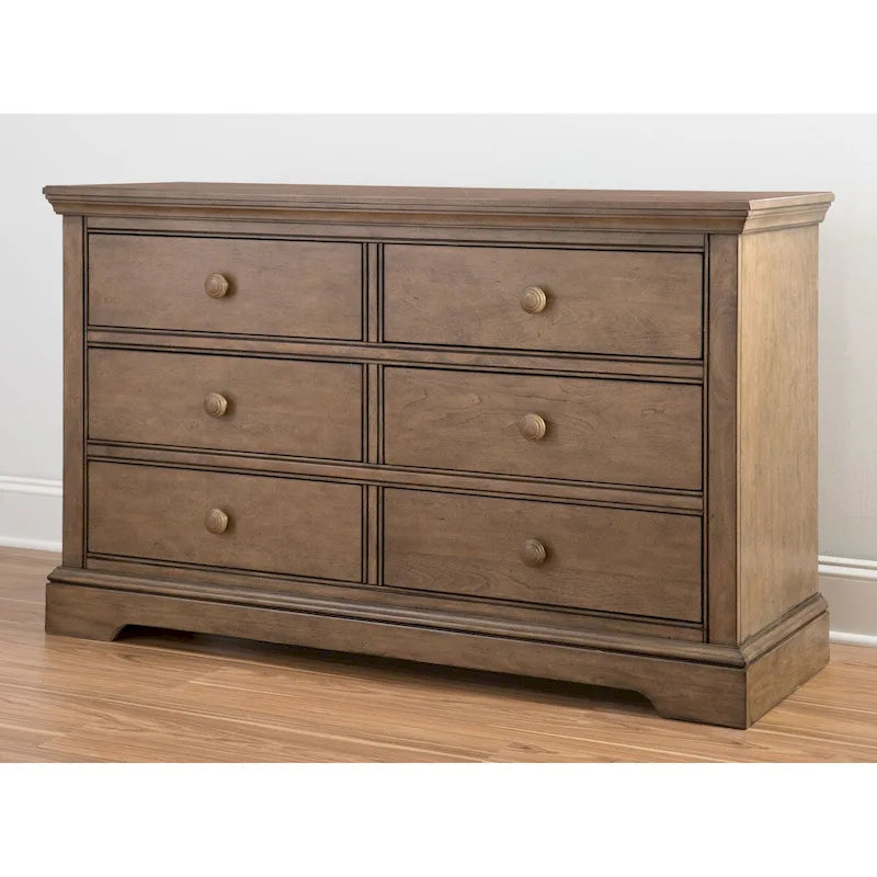 Commode à 6 tiroirs Hanley en bois massif, style transitionnel