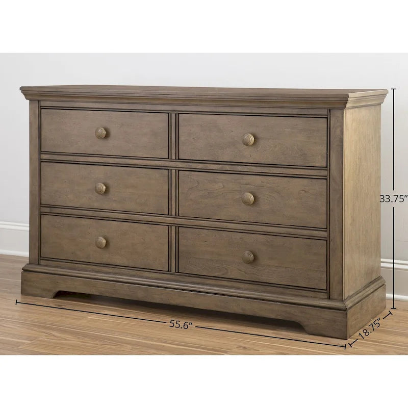 Commode à 6 tiroirs Hanley en bois massif, style transitionnel